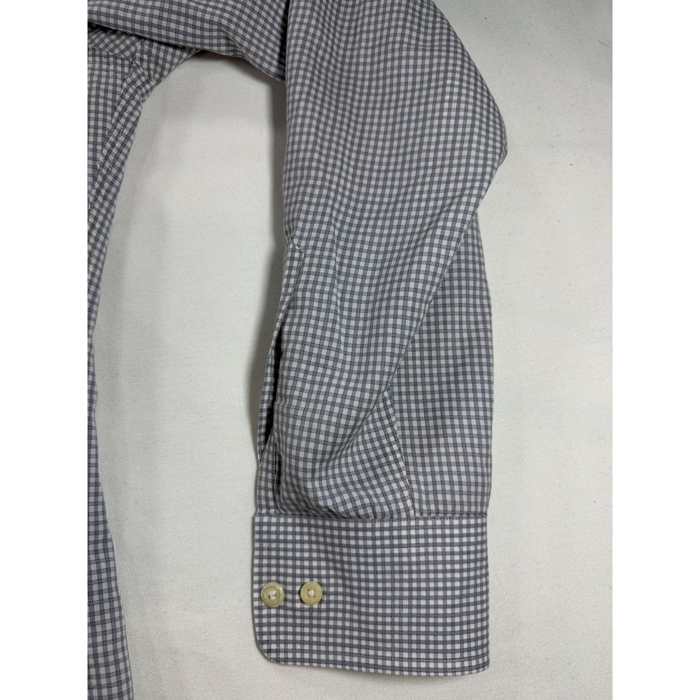 David Donahue Trim Fit Dress Shirt Mens 15.5 34/35 Gray Blue Check 100% Cotton - Picture 6 of 11